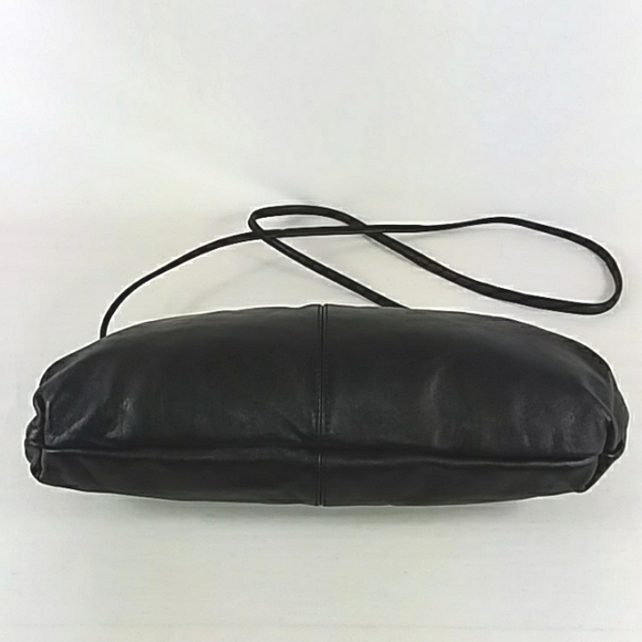 VINTAGE BRIO! LEATHER CLAMSHELL CROSSBODY CLUTCH 1980s RETRO BAG BLACK - Picture 7 of 10